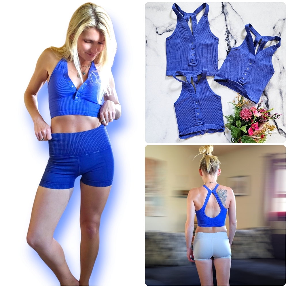 NWOT FP Movement Happiness Runs Henley Tank Electric Cobalt Size XS/S